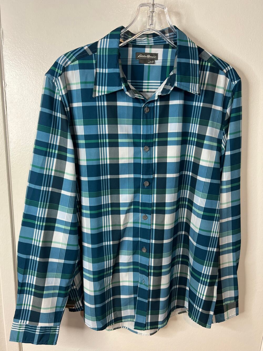 Eddie Bauer Men's Button Up Long Sleeve Plaid Wrinkle Free Shirt ~ Size M